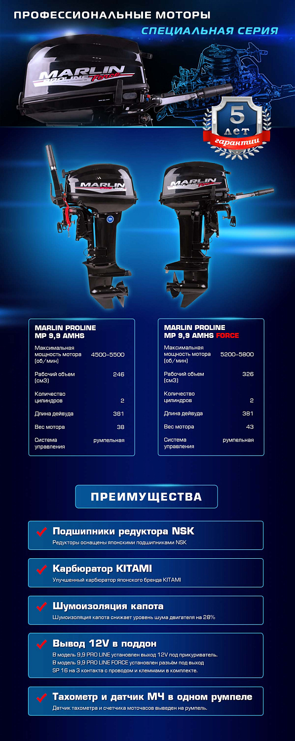 Лодочный мотор MARLIN PROLINE MP 9.9 (20) AMHS FORCE в Кургане